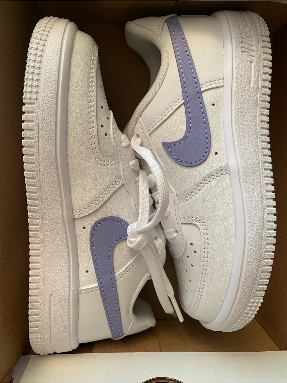 White Kids Sneakers with Lavender Swoosh - Classic Casual Shoe
